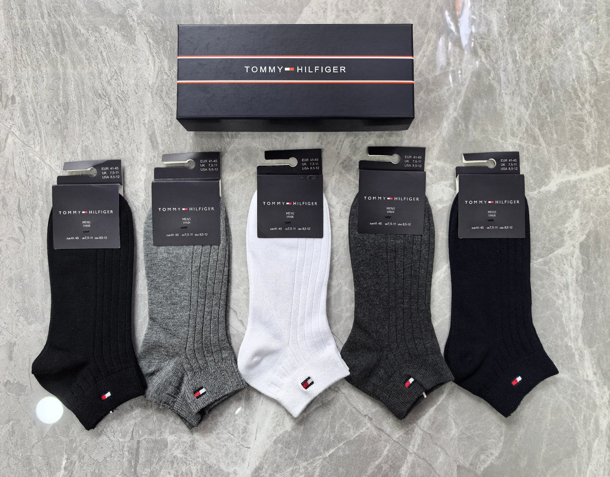 Tommy Hilfiger Cotton Visible Colour, Cuff And Emblem Details Ankle Socks - 5-Pair Set