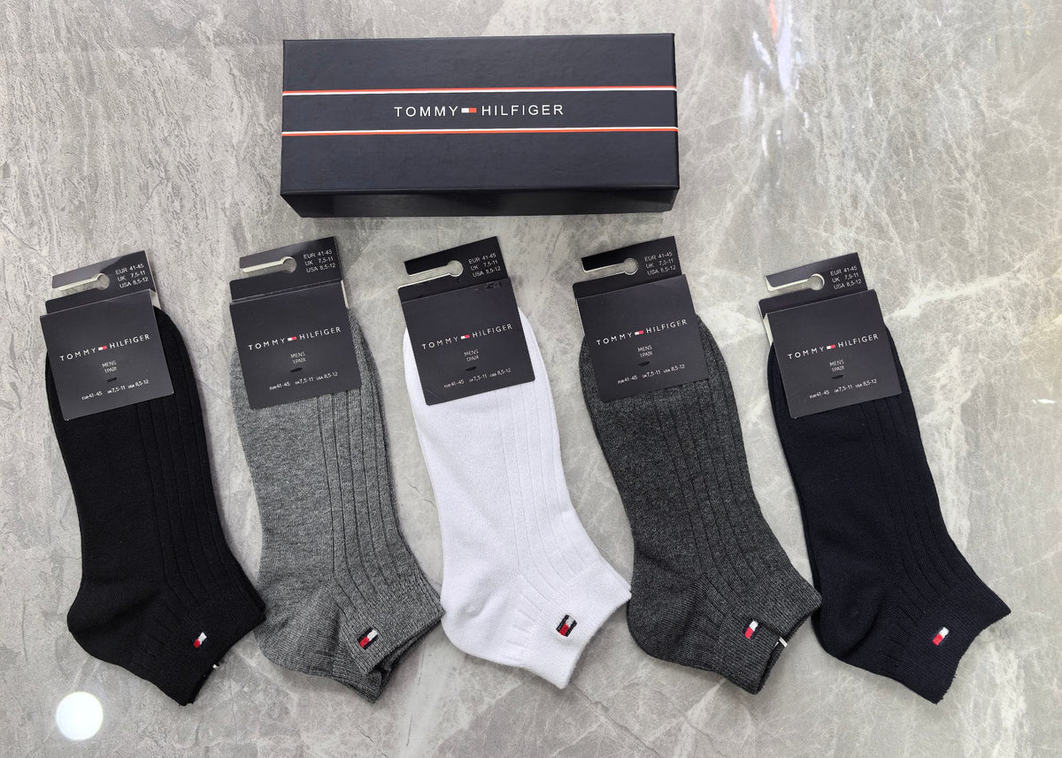 Tommy Hilfiger Cotton Visible Colour, Cuff And Emblem Details Ankle Socks - 5-Pair Set