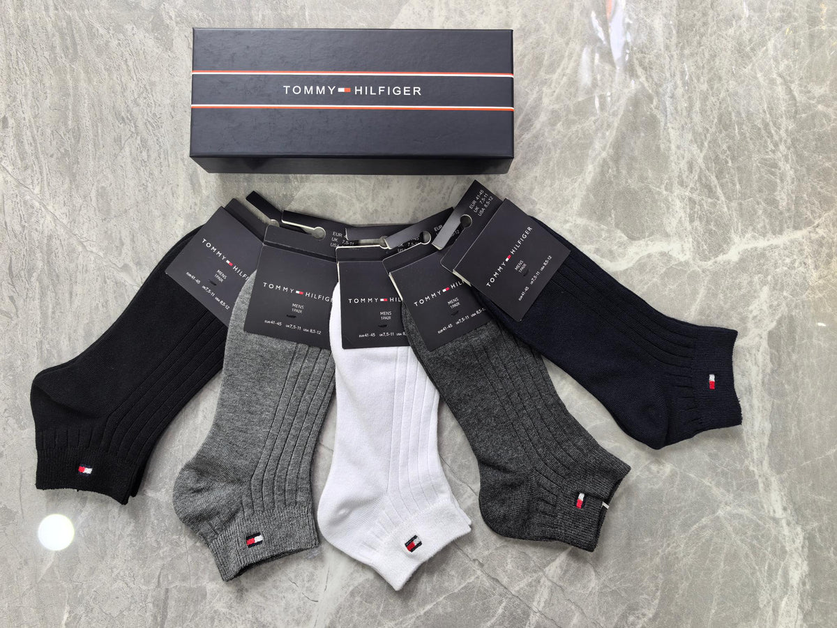 Tommy Hilfiger Cotton Visible Colour, Cuff And Emblem Details Ankle Socks - 5-Pair Set