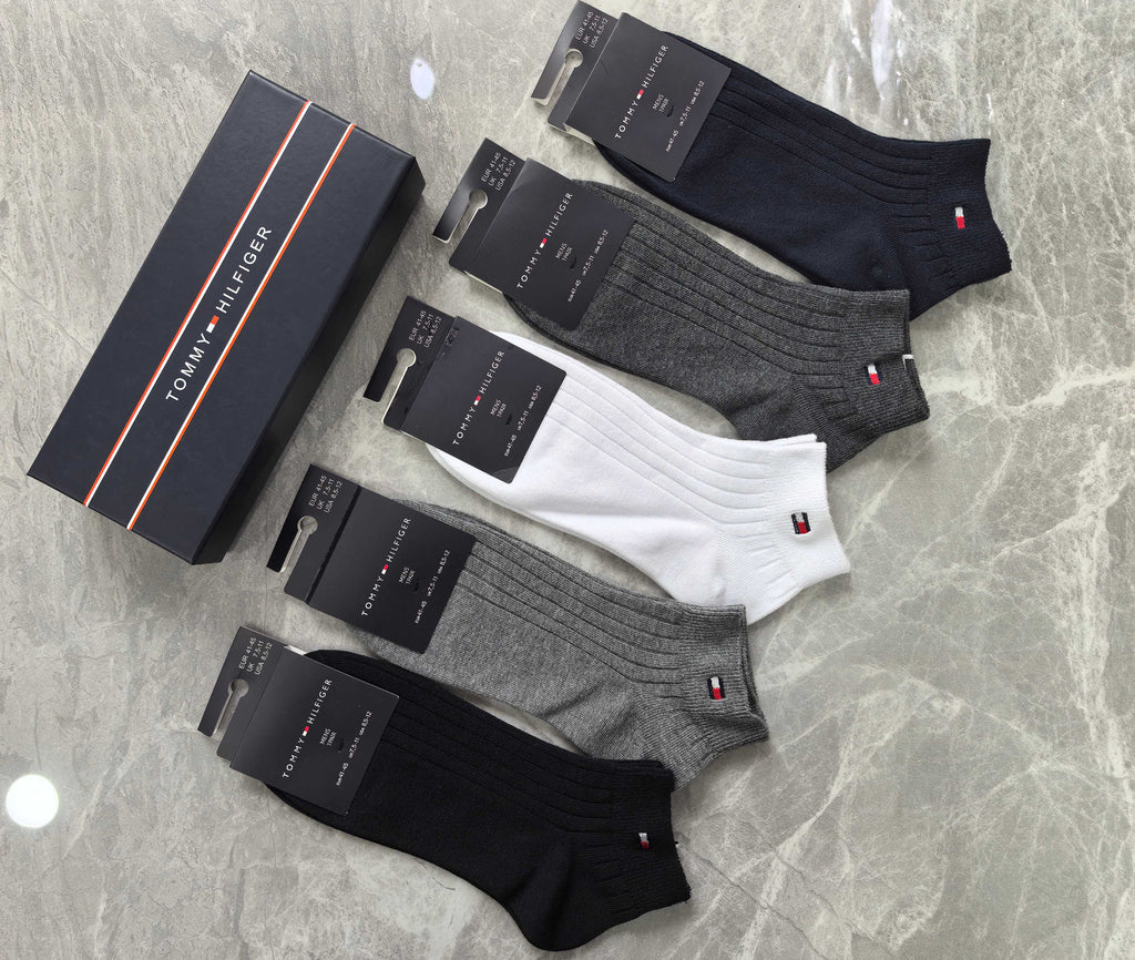 Tommy Hilfiger Cotton Visible Colour, Cuff And Emblem Details Ankle Socks - 5-Pair Set