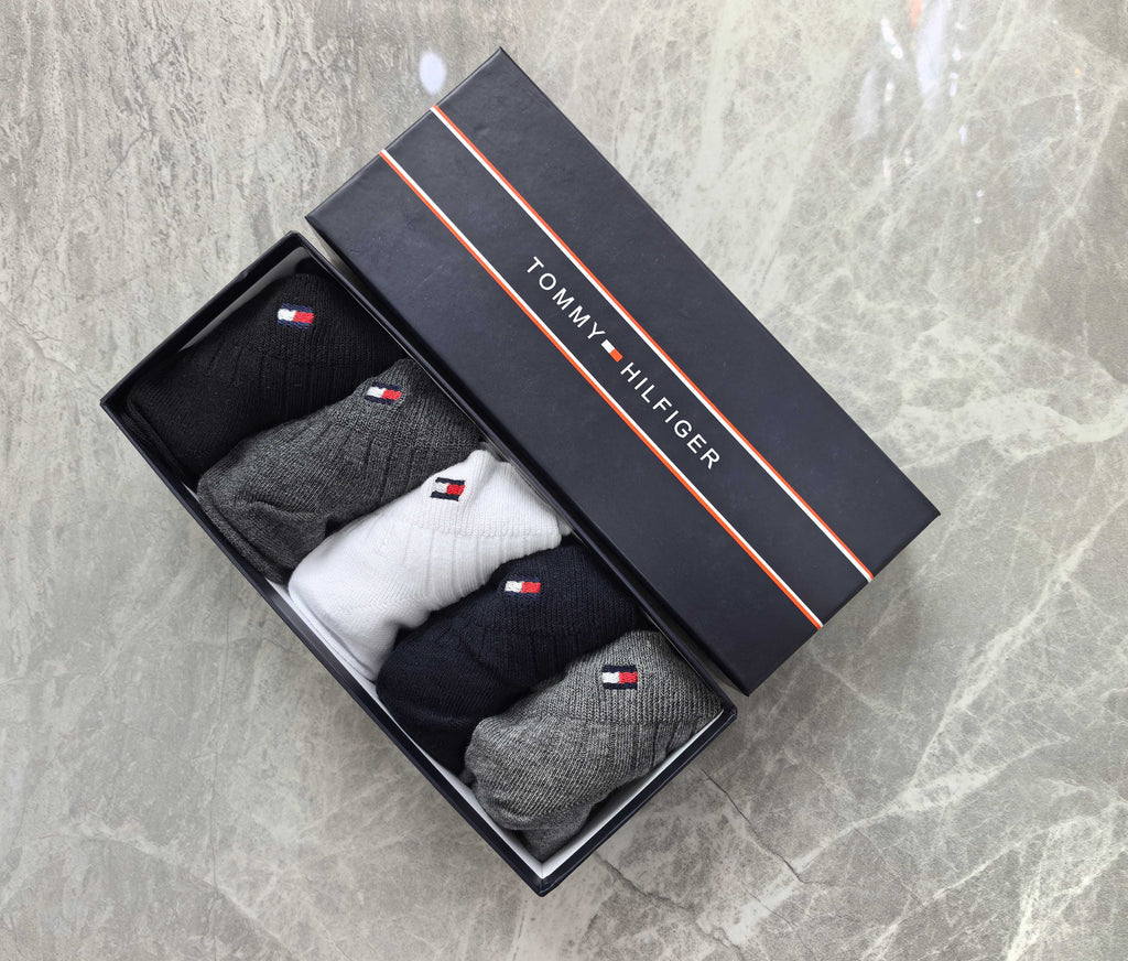 Tommy Hilfiger Cotton Visible Colour, Cuff And Emblem Details Ankle Socks - 5-Pair Set