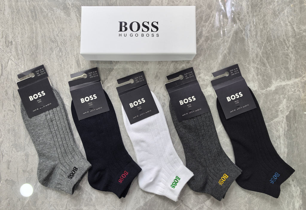 Boss Cotton Visible Colour, Cuff And Emblem Details Ankle Socks - 5-Pair Set
