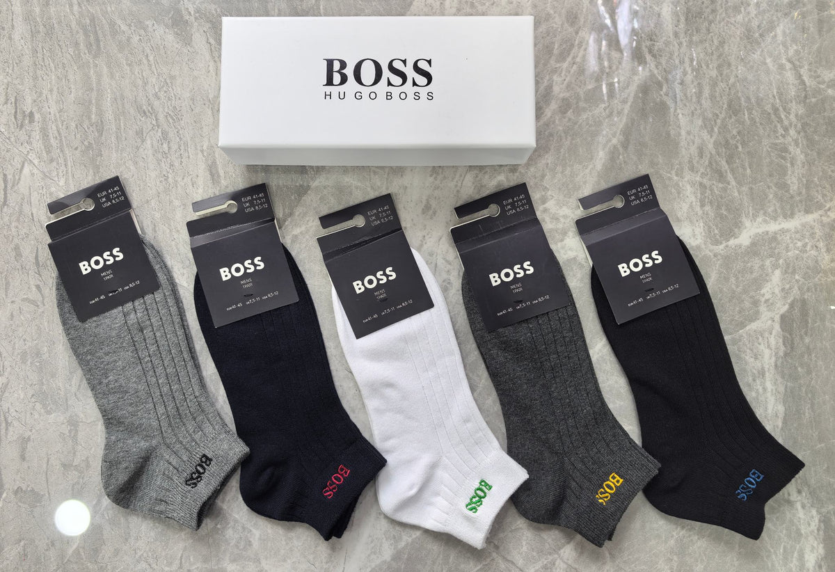 Boss Cotton Visible Colour, Cuff And Emblem Details Ankle Socks - 5-Pair Set