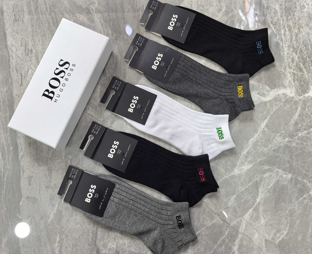 Boss Cotton Visible Branded Cuff Or Emblem Details No-Show Socks - 5-Pair Set