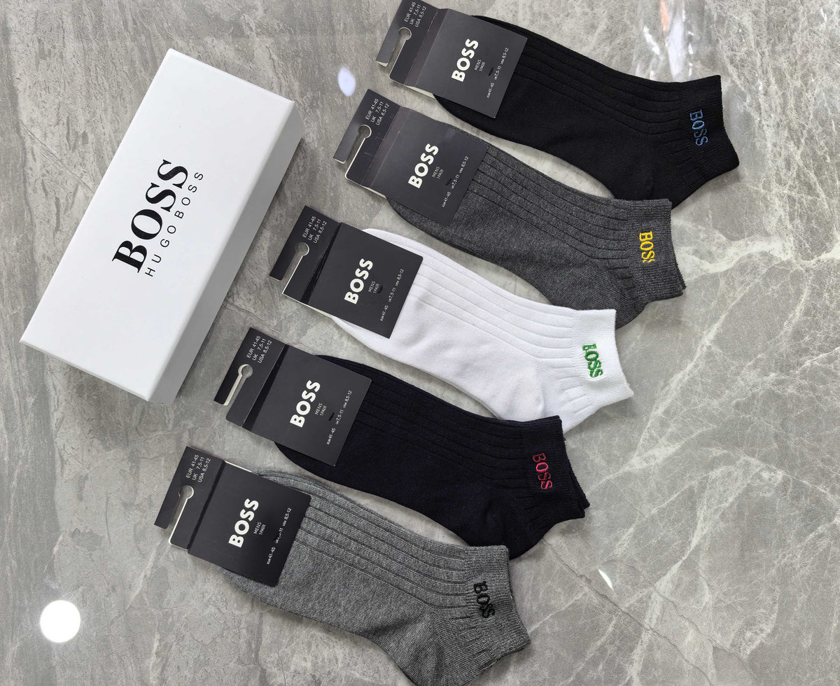 Boss Cotton Visible Branded Cuff Or Emblem Details No-Show Socks - 5-Pair Set