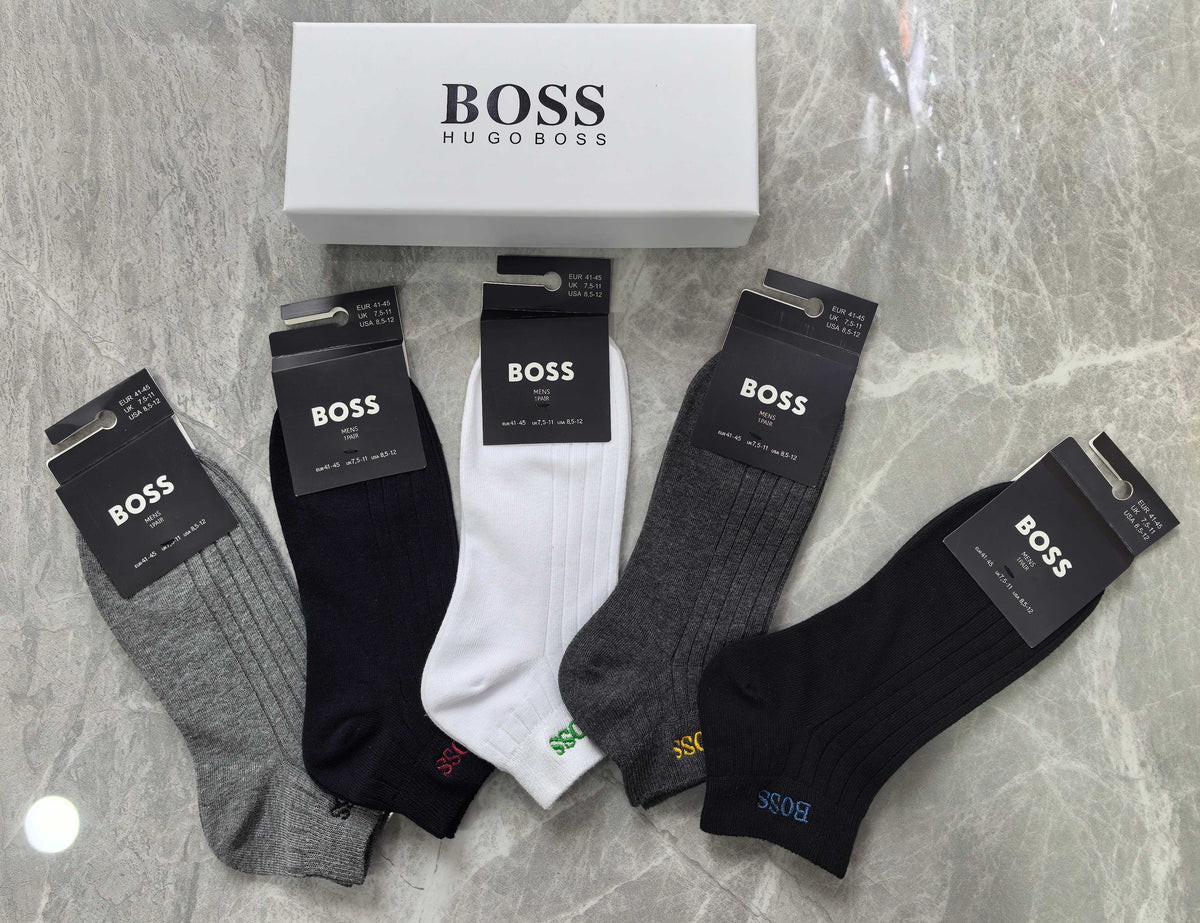 Boss Cotton Visible Branded Cuff Or Emblem Details No-Show Socks - 5-Pair Set
