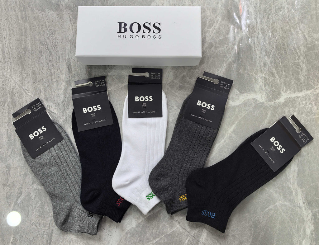 Boss Cotton Visible Colour, Cuff And Emblem Details Ankle Socks - 5-Pair Set