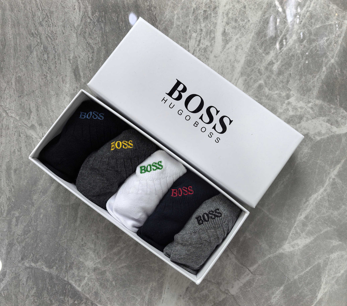 Boss Cotton Visible Branded Cuff Or Emblem Details No-Show Socks - 5-Pair Set
