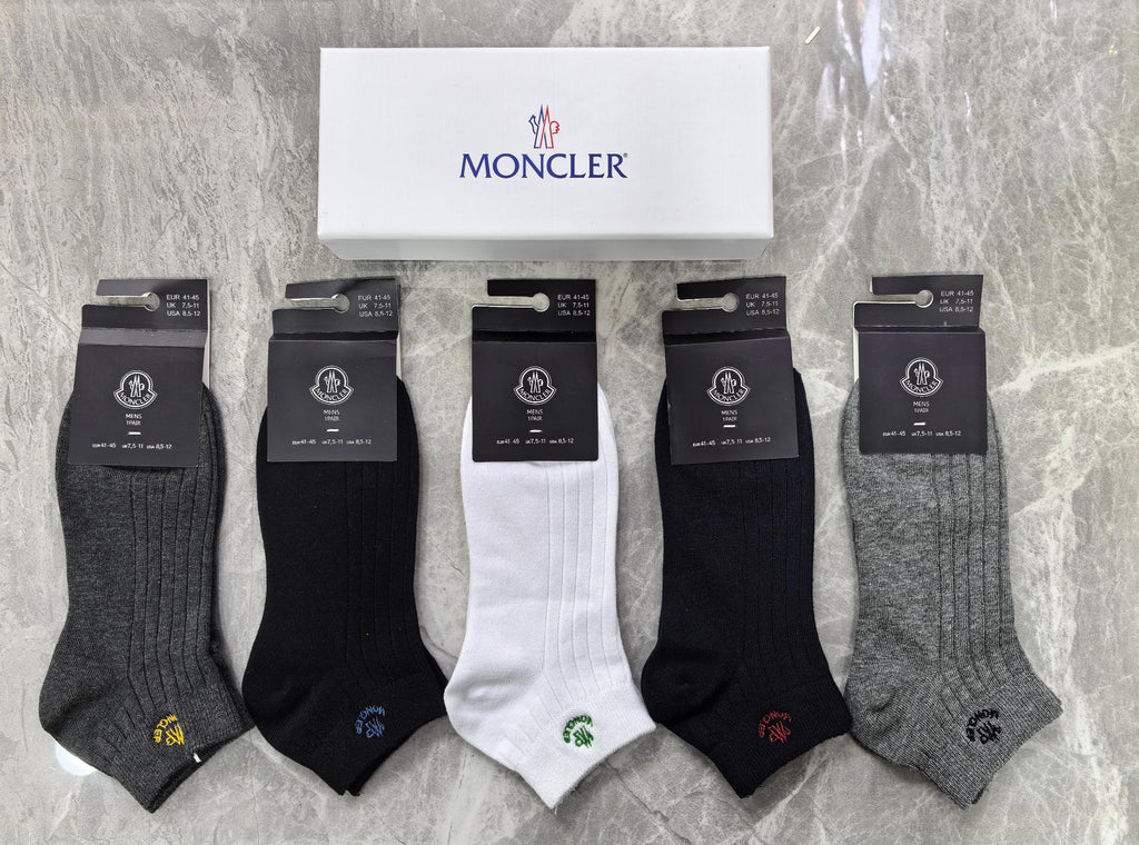 Moncler Cotton Visible Colour, Cuff And Emblem Details Ankle Socks - 5-Pair Set