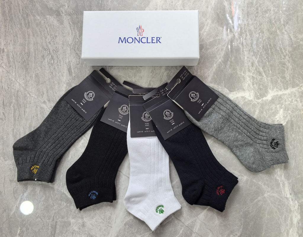 Moncler Cotton Visible Colour, Cuff And Emblem Details Ankle Socks - 5-Pair Set