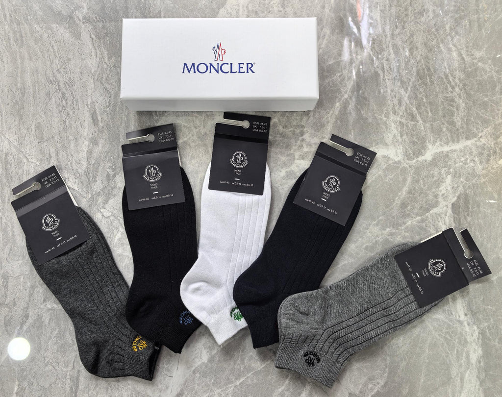 Moncler Cotton Visible Colour, Cuff And Emblem Details Ankle Socks - 5-Pair Set