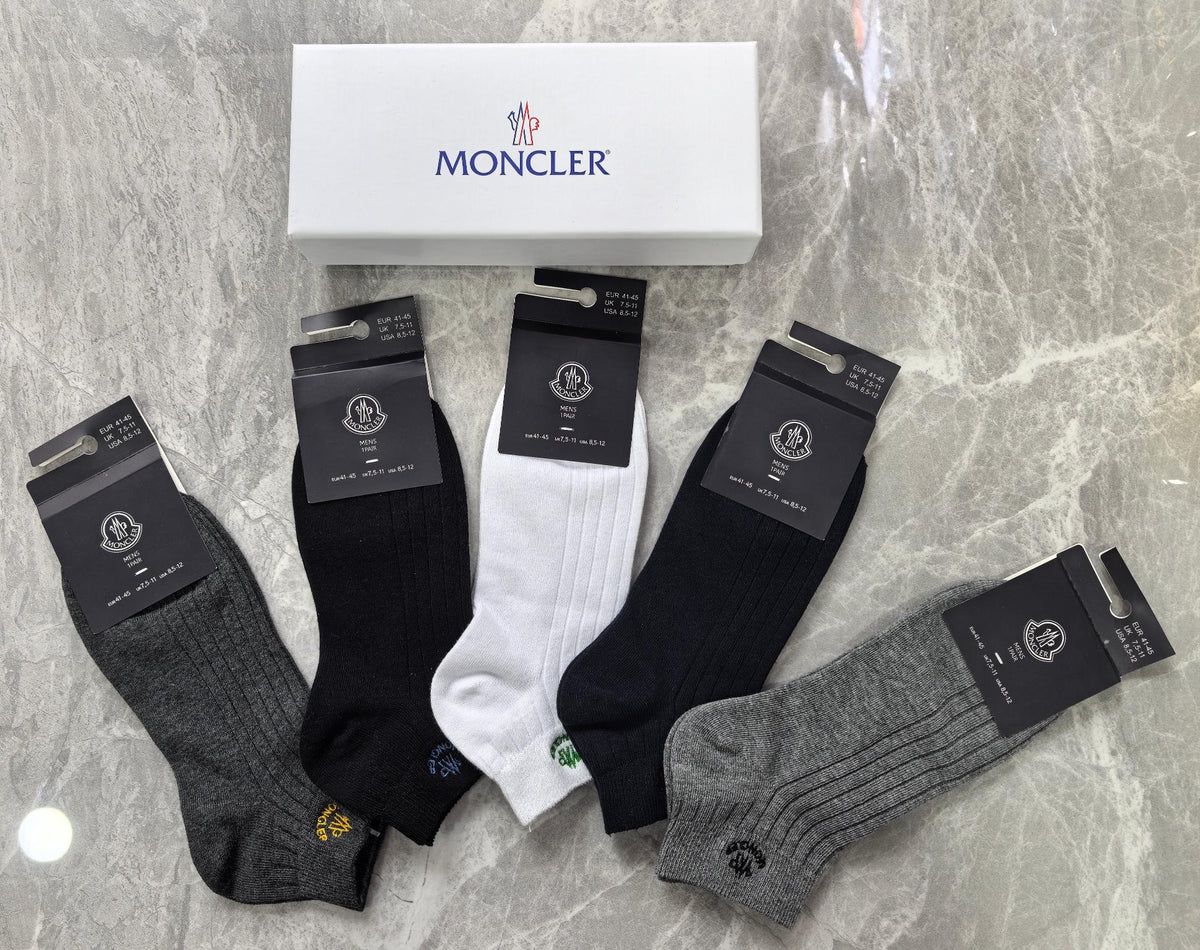 Moncler Cotton Visible Colour, Cuff And Emblem Details Ankle Socks - 5-Pair Set