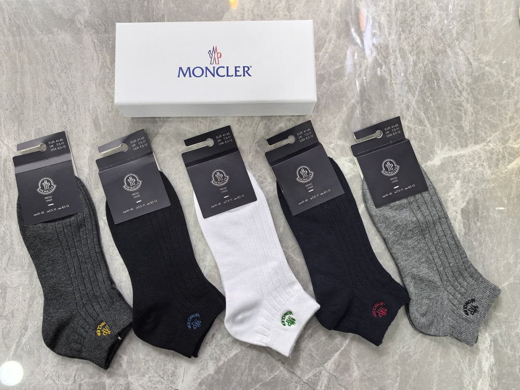 Moncler Cotton Visible Colour, Cuff And Emblem Details Ankle Socks - 5-Pair Set