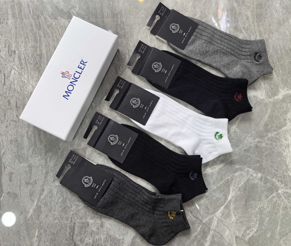 Moncler Cotton Visible Colour, Cuff And Emblem Details Ankle Socks - 5-Pair Set