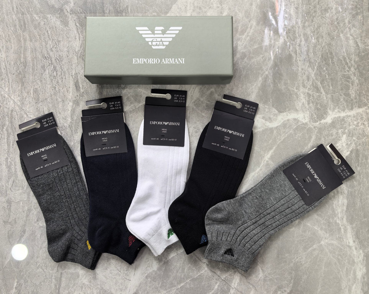 Emporio Armani Cotton Visible Colour, Cuff And Emblem Details Ankle Socks - 5-Pair Set