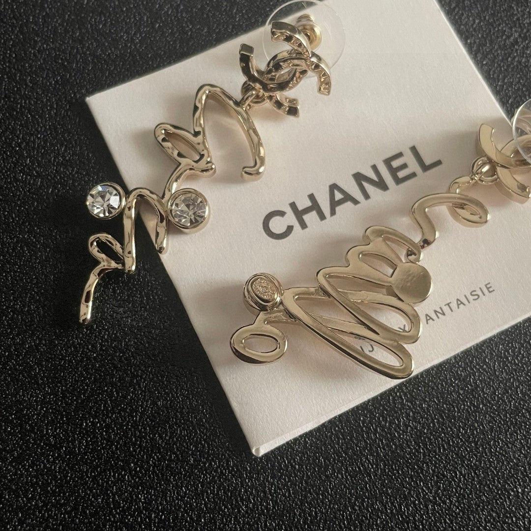 Double-C Emblem Statement Earrings in Polished Metal-Tone – Design 076 detail view