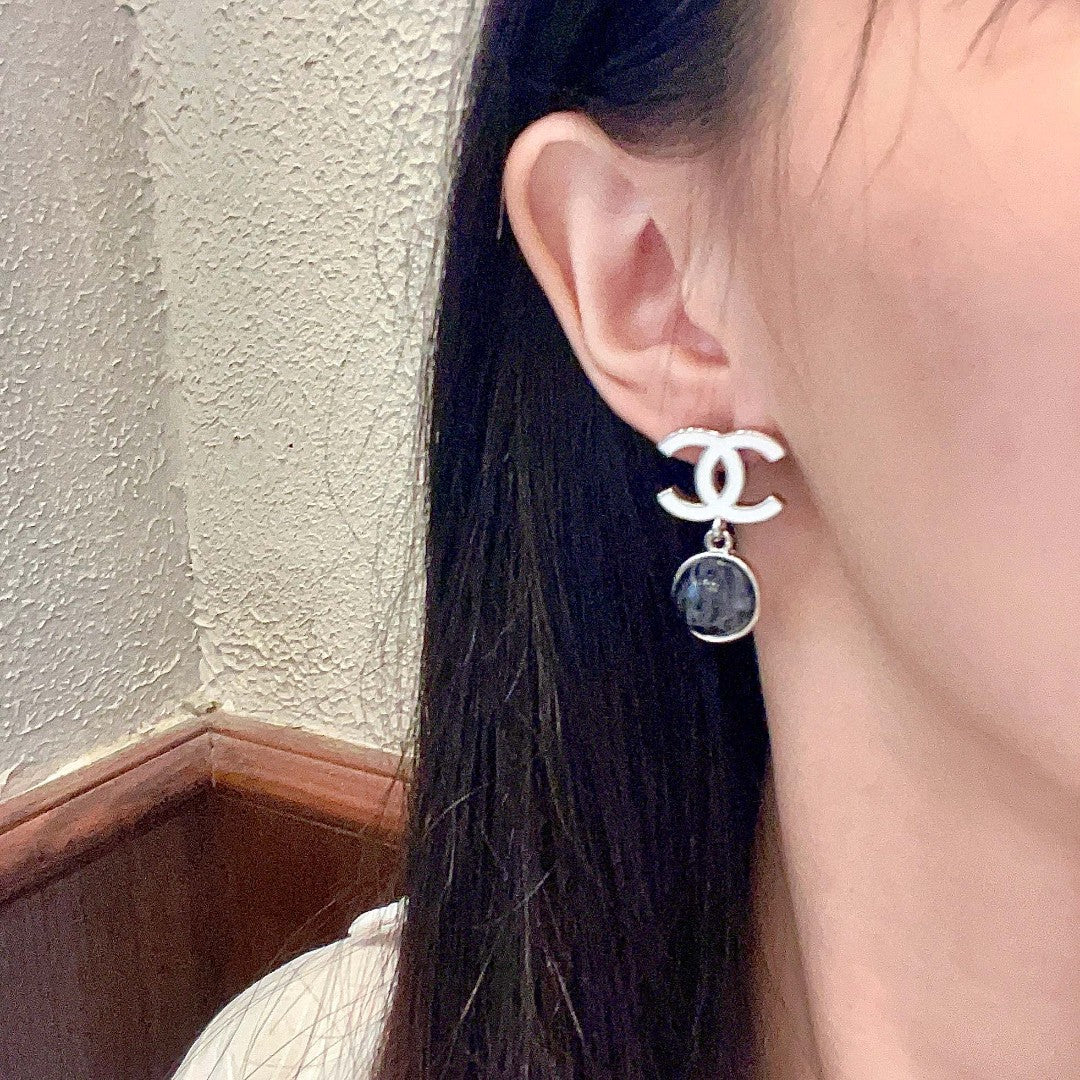Double-C Emblem Statement Earrings in Polished Metal-Tone – Design 069 detail view