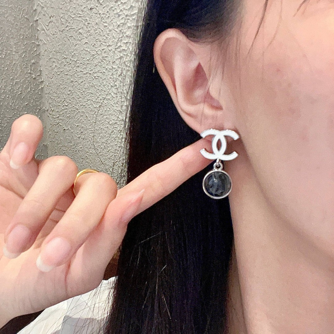 Double-C Emblem Statement Earrings in Polished Metal-Tone – Design 075 front product view