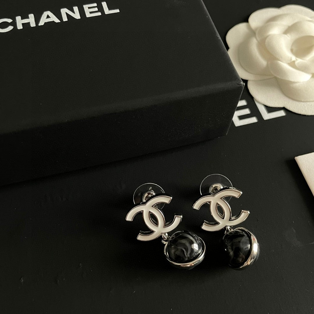 Double-C Emblem Statement Earrings in Polished Metal-Tone – Design 069 front product view