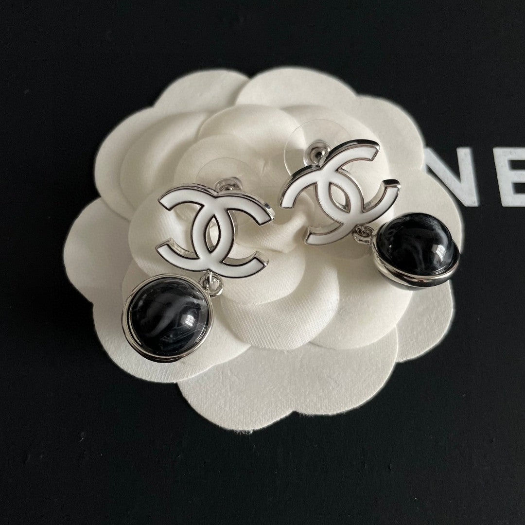 Double-C Emblem Statement Earrings in Polished Metal-Tone – Design 075 styled product view