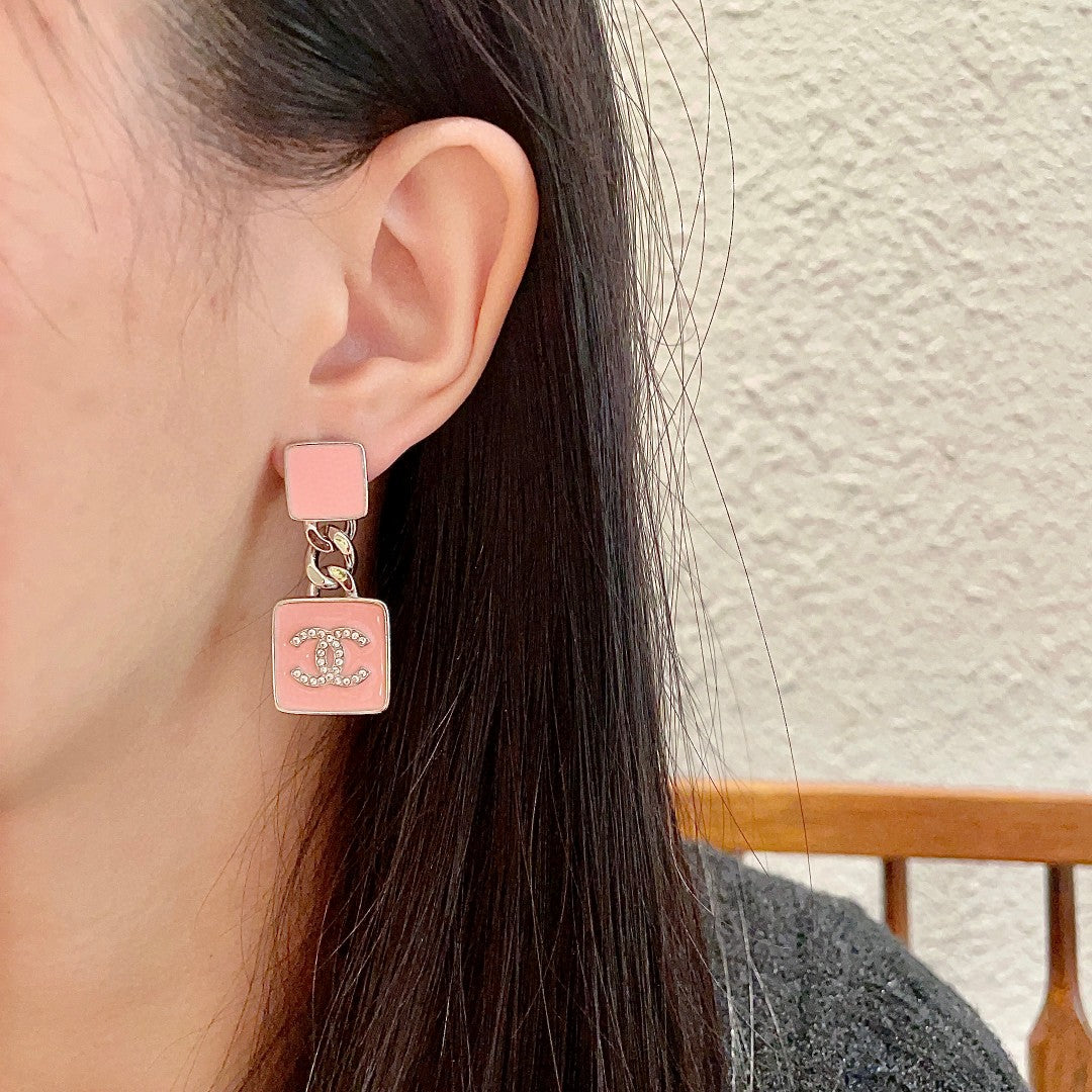 Double-C Emblem Statement Earrings in Polished Metal-Tone – Design 068 detail view