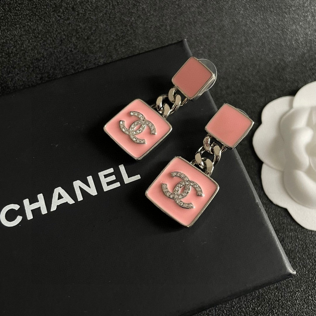 Double-C Emblem Statement Earrings in Polished Metal-Tone – Design 068 detail view