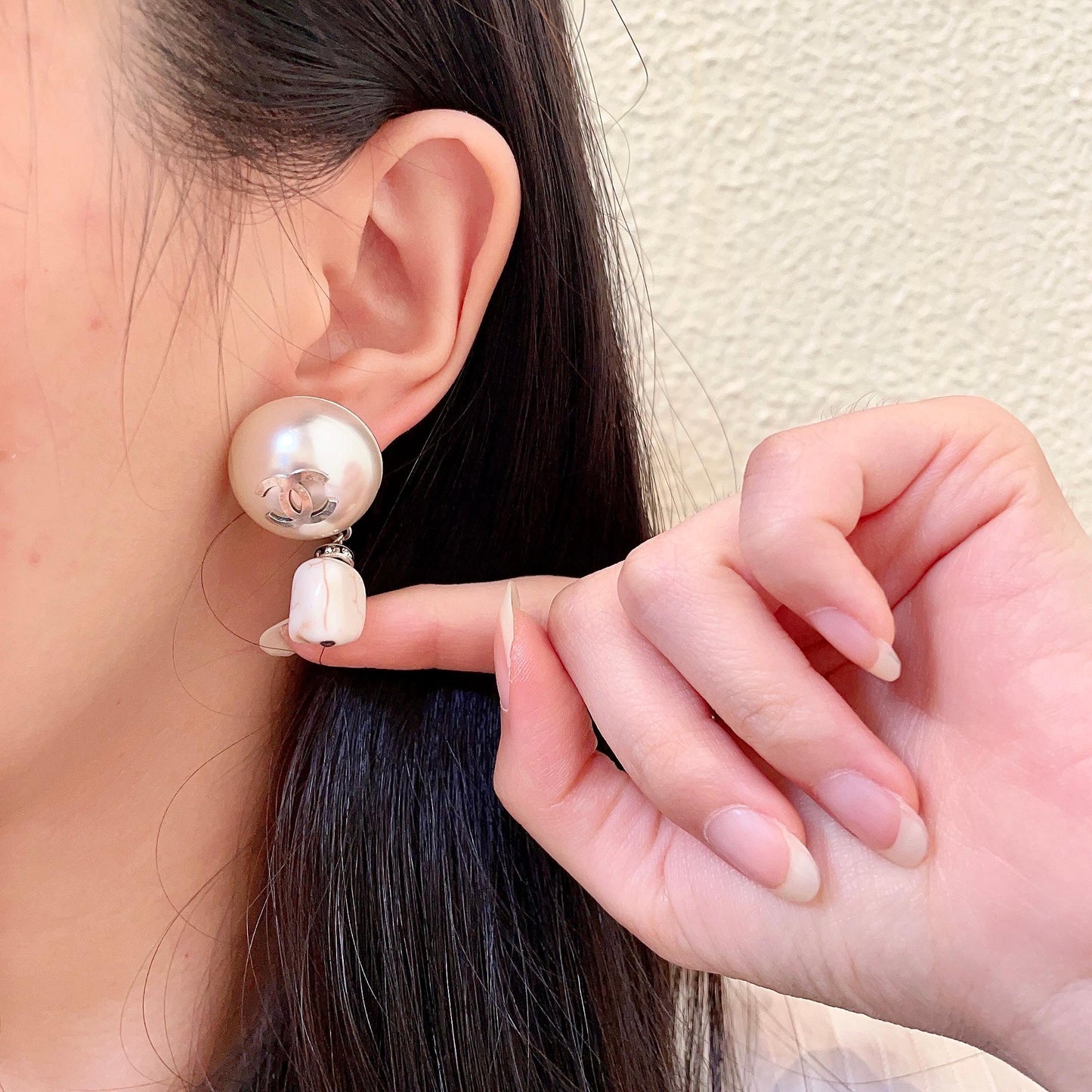 Double-C Emblem Pearl-Detail Statement Earrings – Pearl Detail front product view