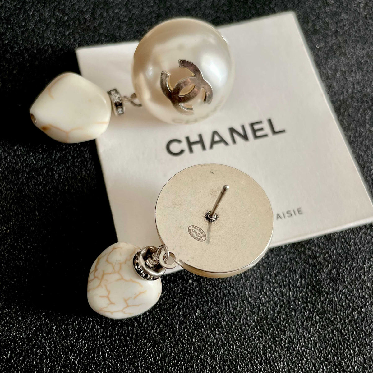 Double-C Emblem Pearl-Detail Statement Earrings – Pearl Detail main product view