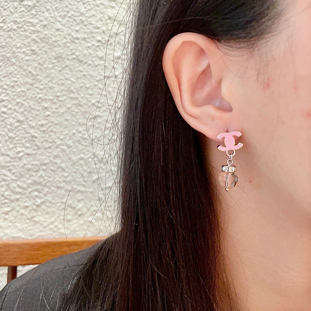 Double-C Emblem Statement Earrings in Polished Metal-Tone – Design 072 detail view