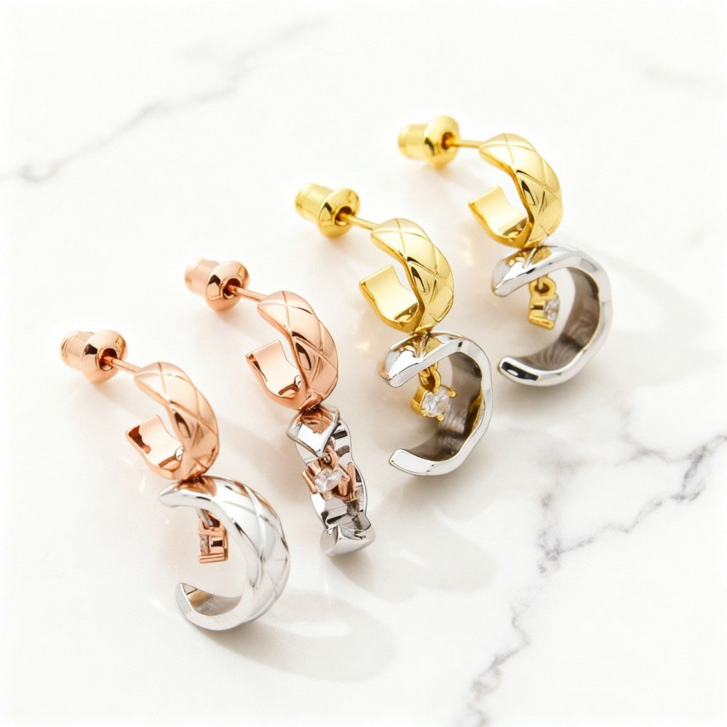 Signature Emblem Stud Earrings in Polished Metal-Tone – Design 062 front product view