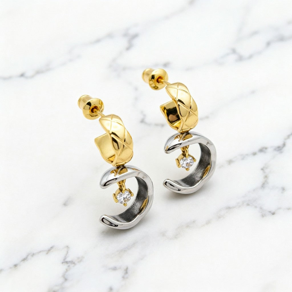 Signature Emblem Stud Earrings in Polished Metal-Tone – Design 062 main product view