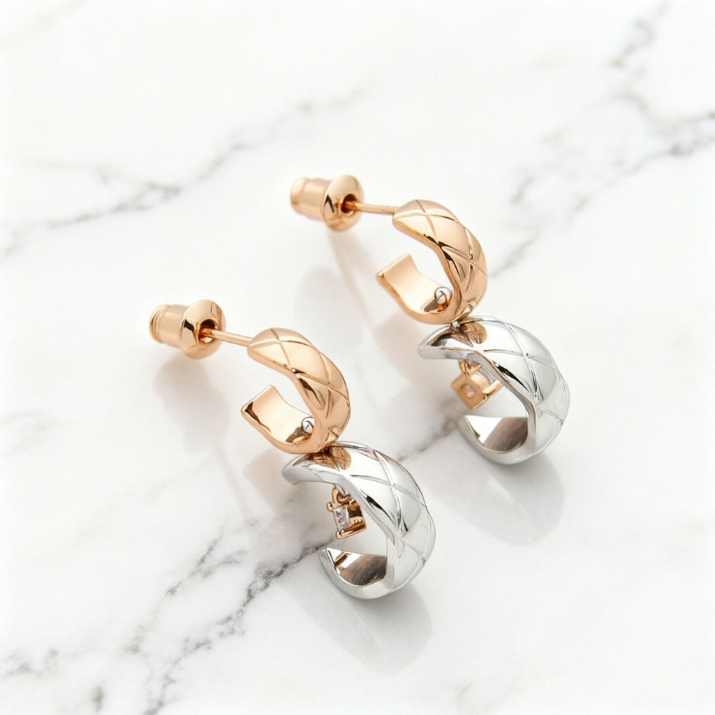 Signature Emblem Stud Earrings in Polished Metal-Tone – Design 062 detail view