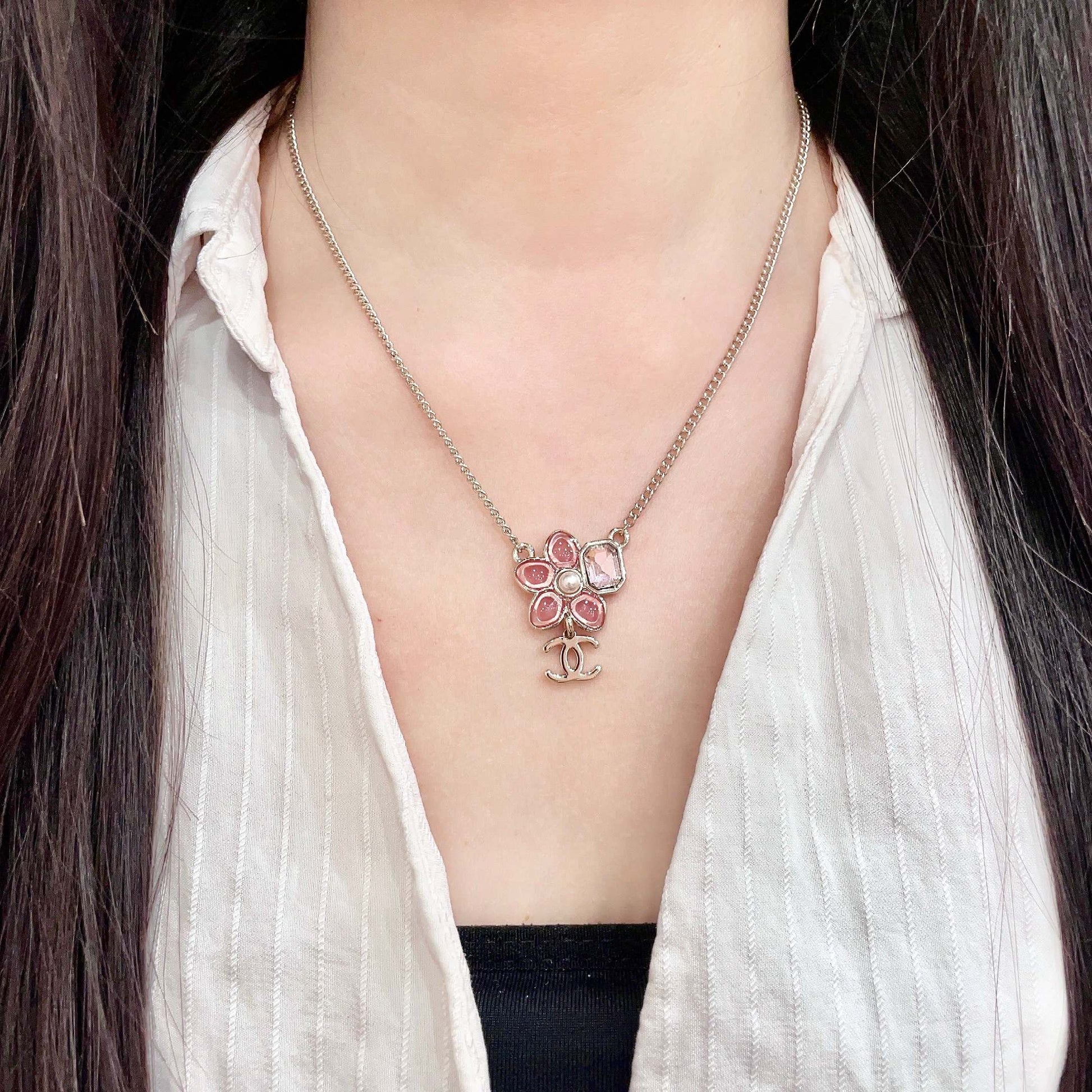 Signature Emblem Pendant Necklace in Polished Metal-Tone – Design 033 detail view