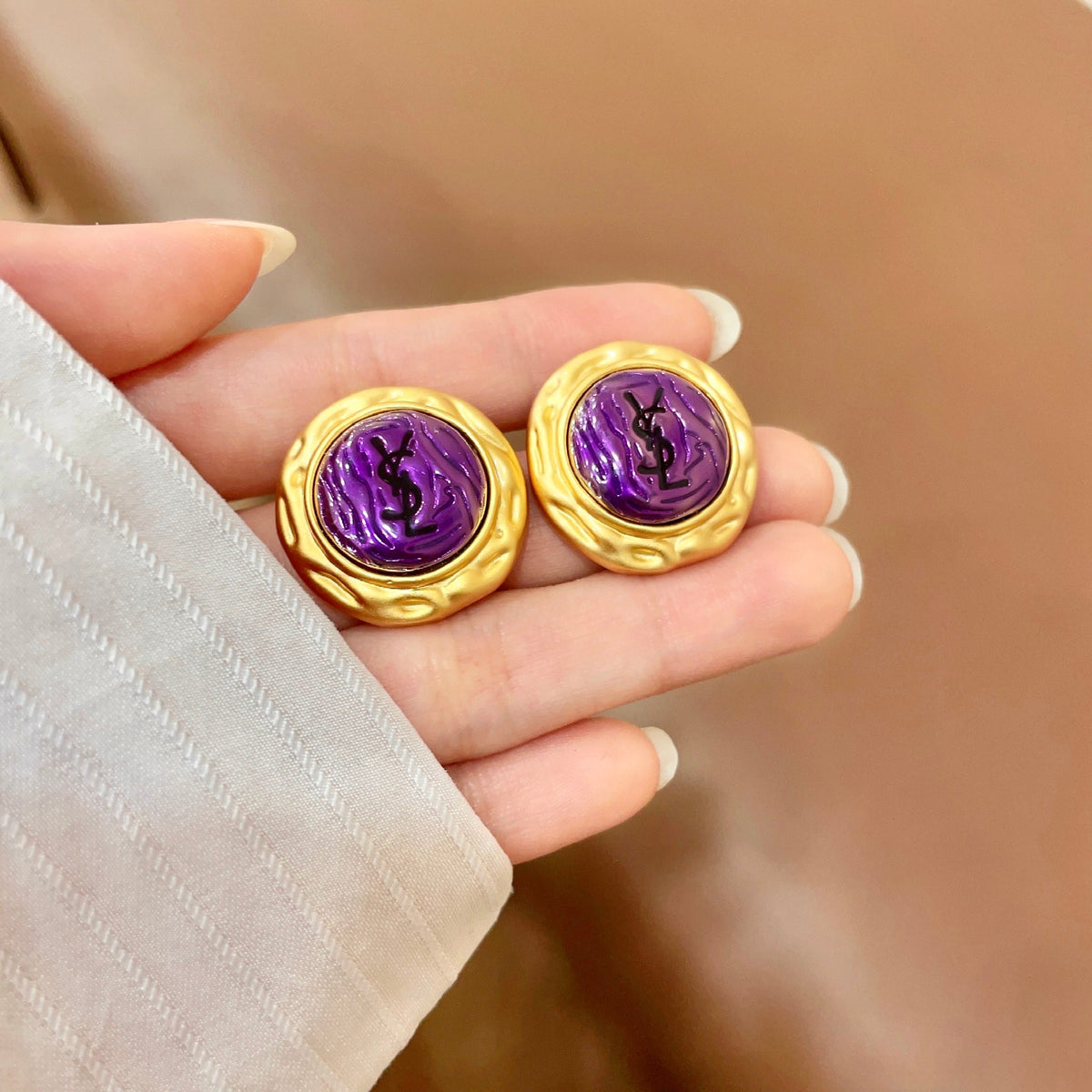 Signature Emblem Stud Earrings in Silver-Tone – Design 014 side detail