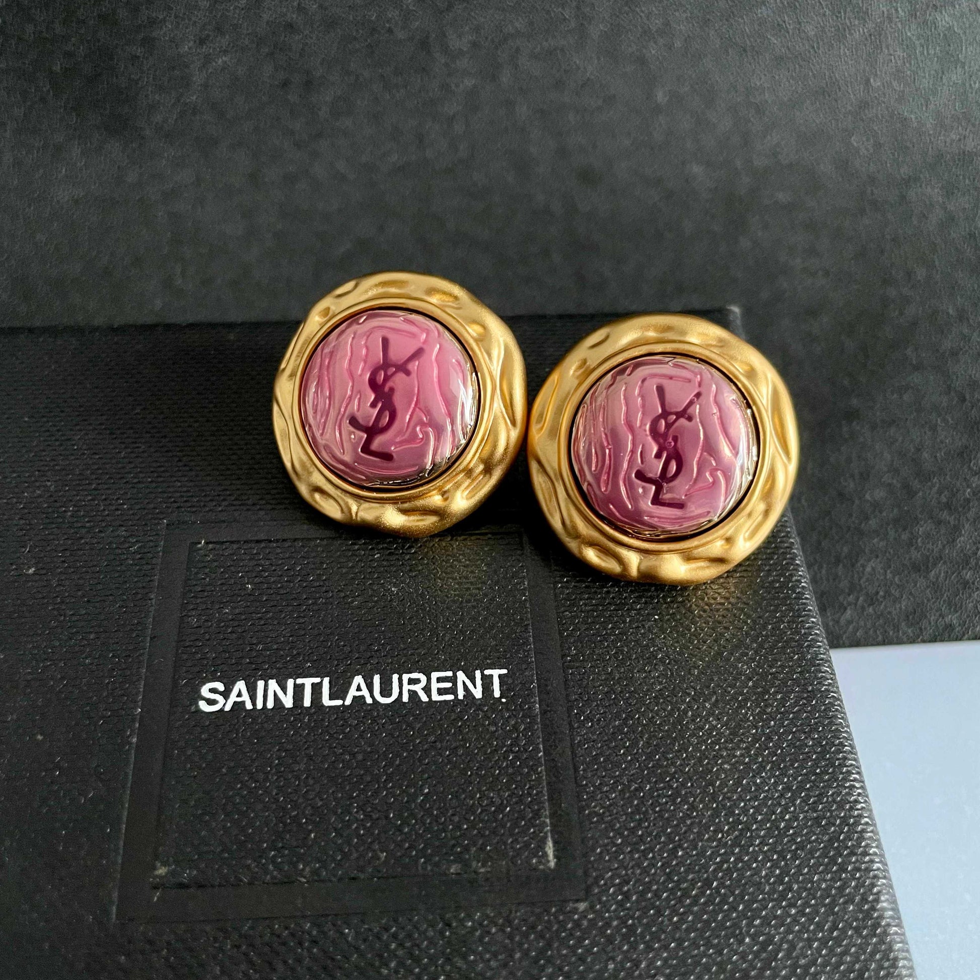 Signature Emblem Stud Earrings in Silver-Tone – Design 012 detail view