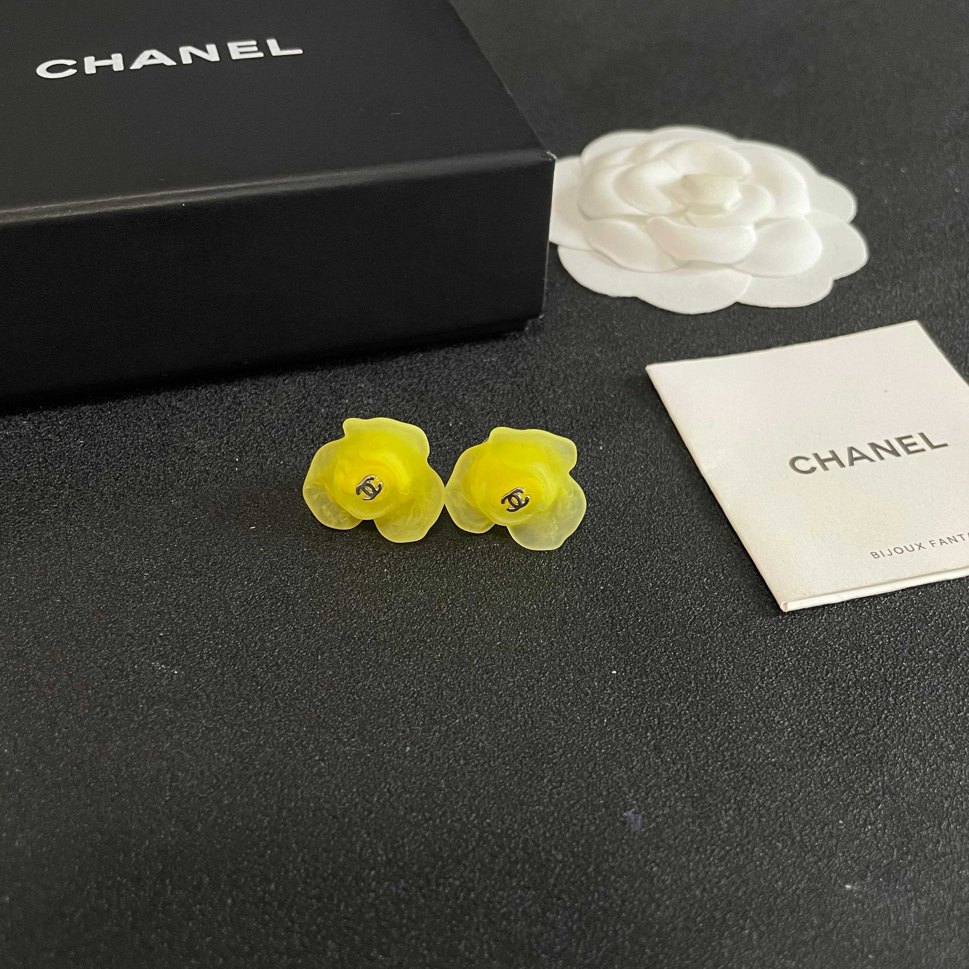 Double-C Emblem Stud Earrings in Polished Metal-Tone – Design 098 styled product view