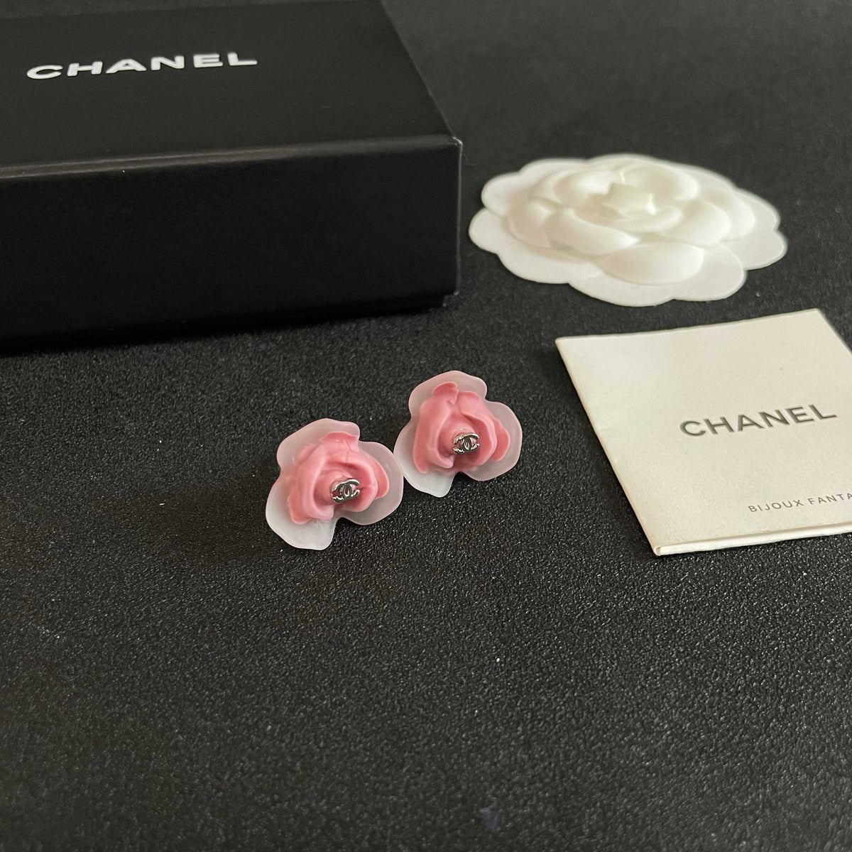 Double-C Emblem Stud Earrings in Polished Metal-Tone – Design 097 styled product view
