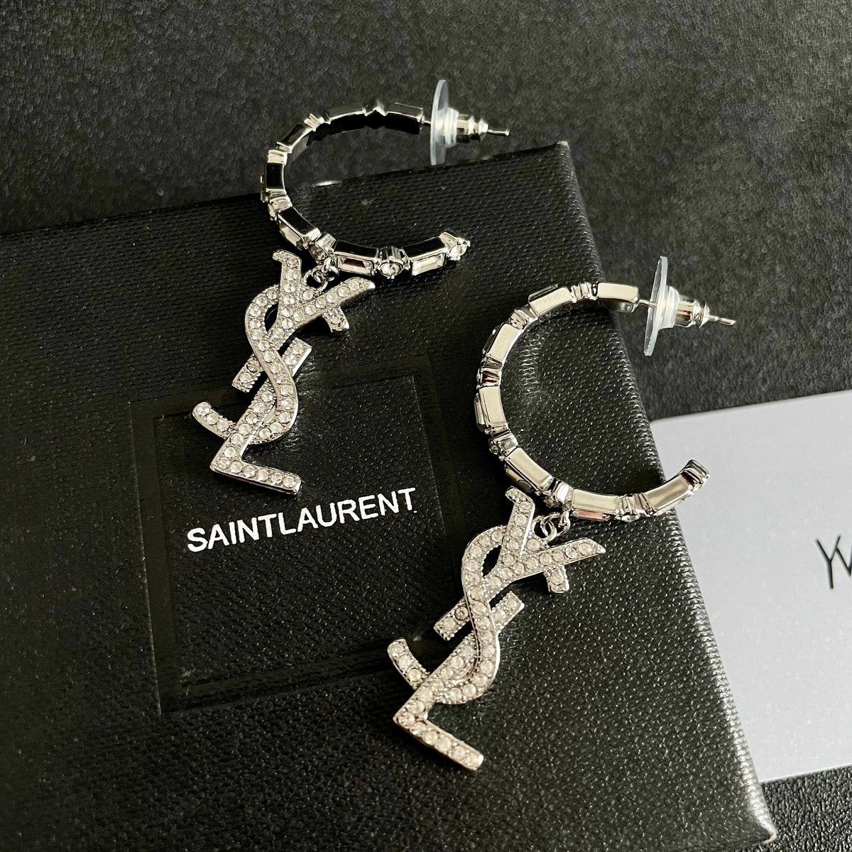 Signature Emblem Stud Earrings in Silver-Tone – Design 004 detail view