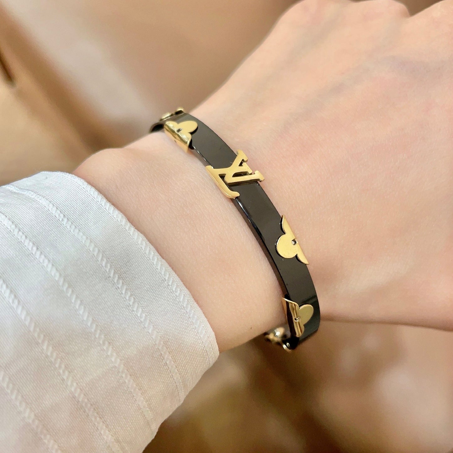 Geometric Emblem Bangle in Polished Metal-Tone – Design 002 main product view