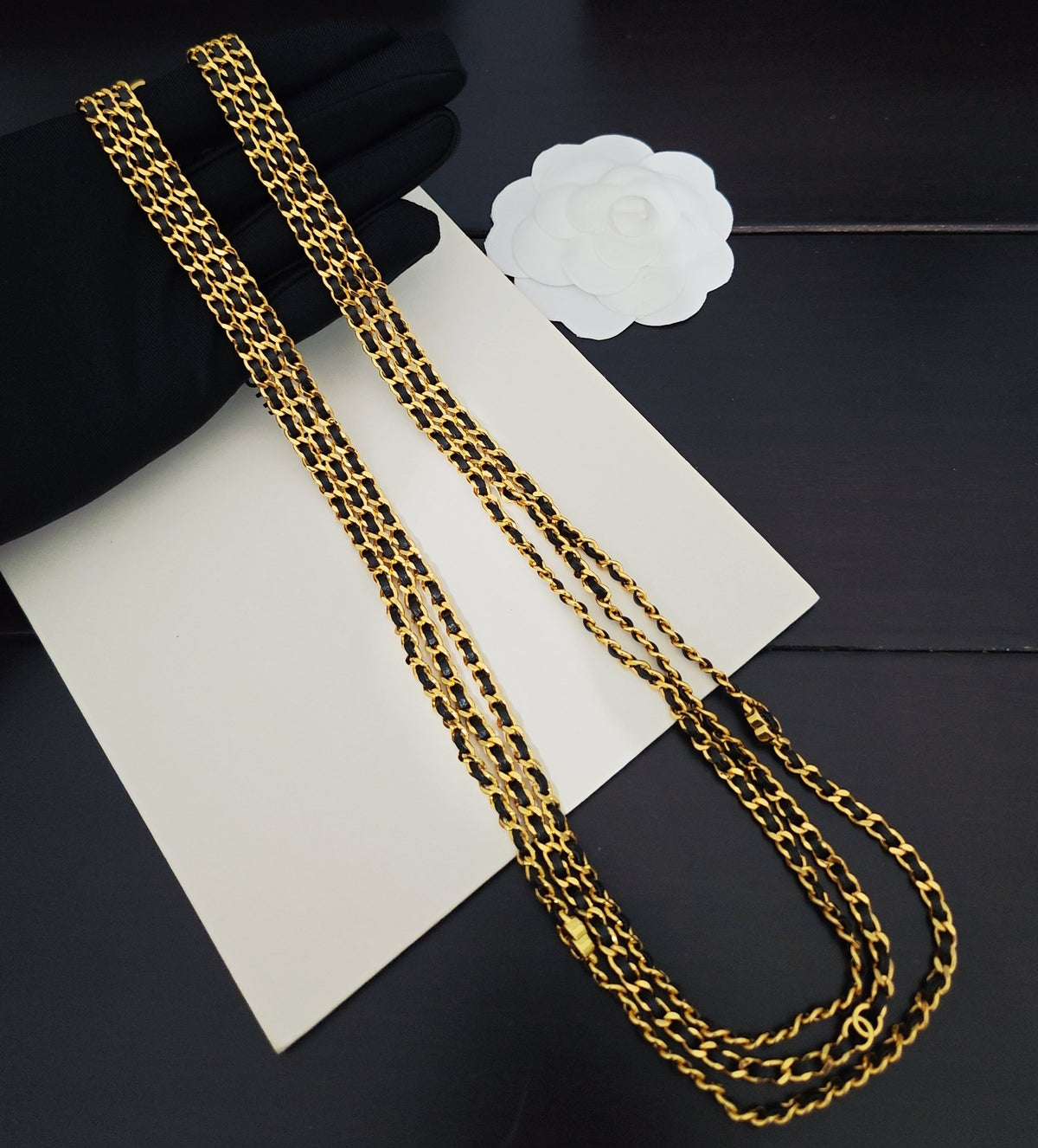 Signature Emblem Pendant Necklace in Gold-Tone – Black Detail – Design 003 main product view