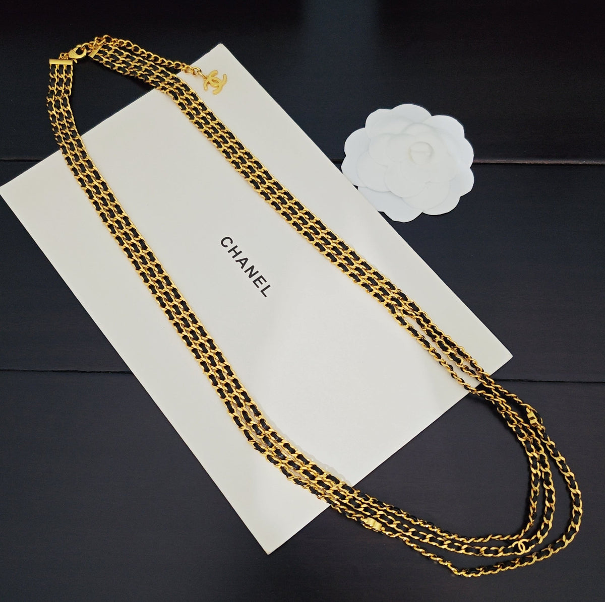 Signature Emblem Pendant Necklace in Gold-Tone – Black Detail – Design 002 front product view