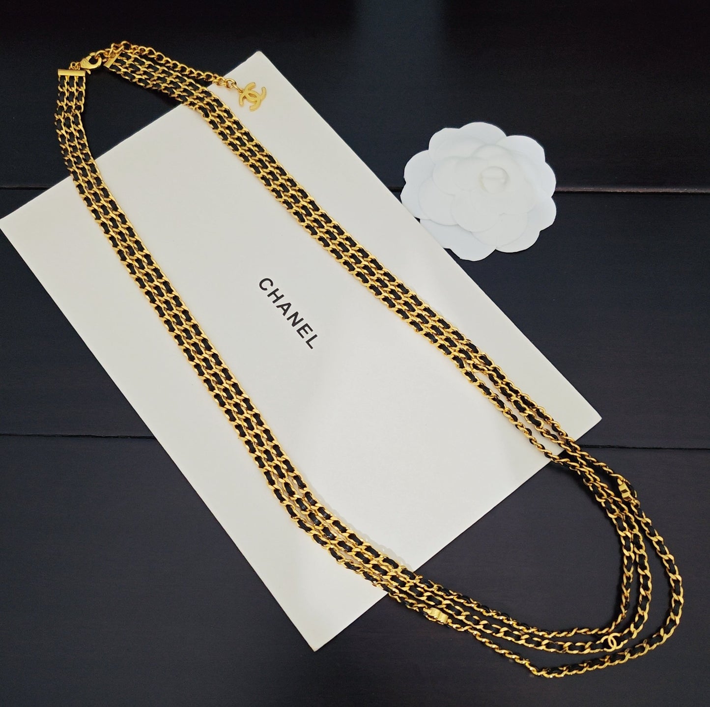 Signature Emblem Pendant Necklace in Gold-Tone – Black Detail – Design 004 front product view