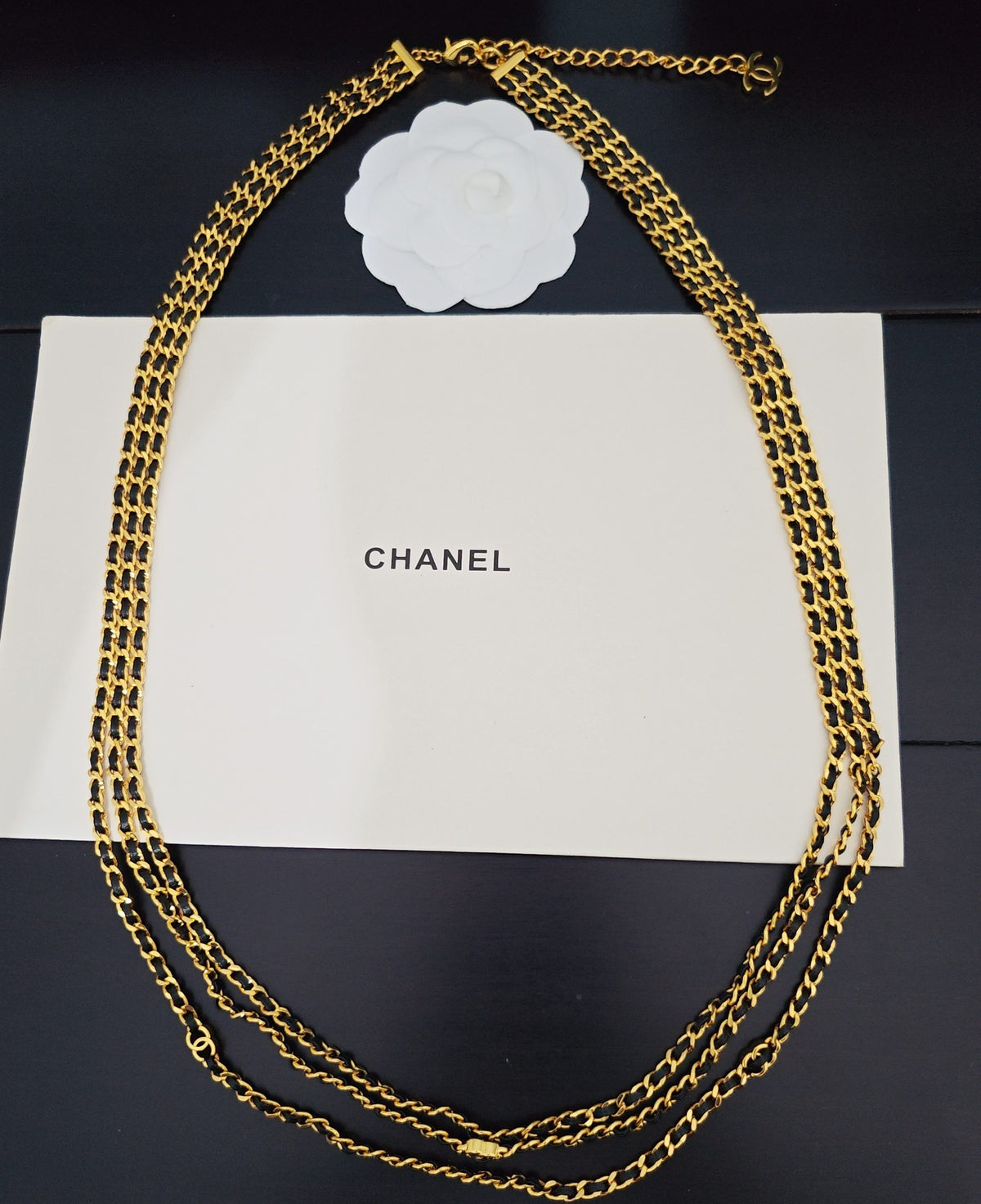 Signature Emblem Pendant Necklace in Gold-Tone – Black Detail – Design 002 detail view