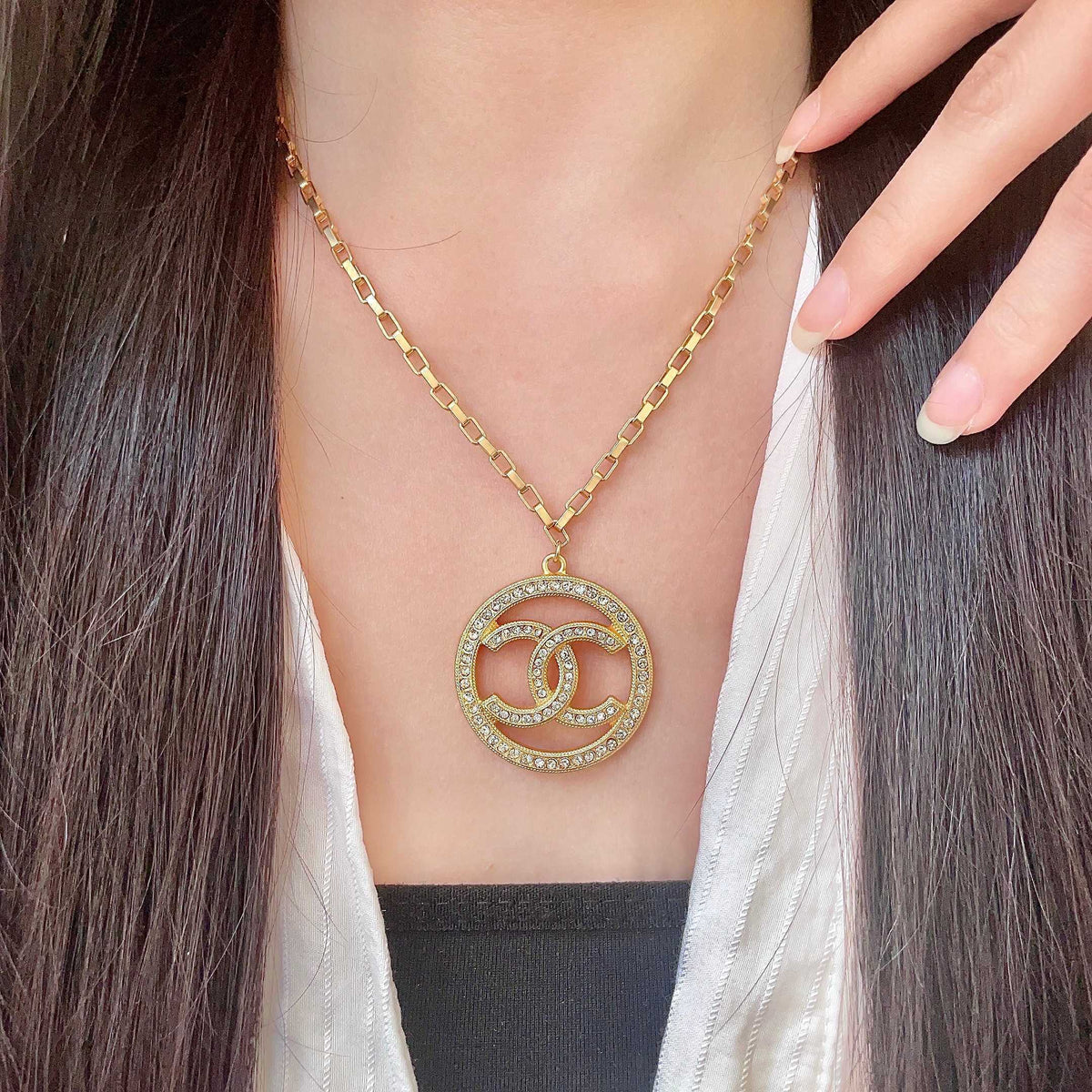 Double-C Emblem Crystal-Accent Pendant Necklace – Design 011 main product view
