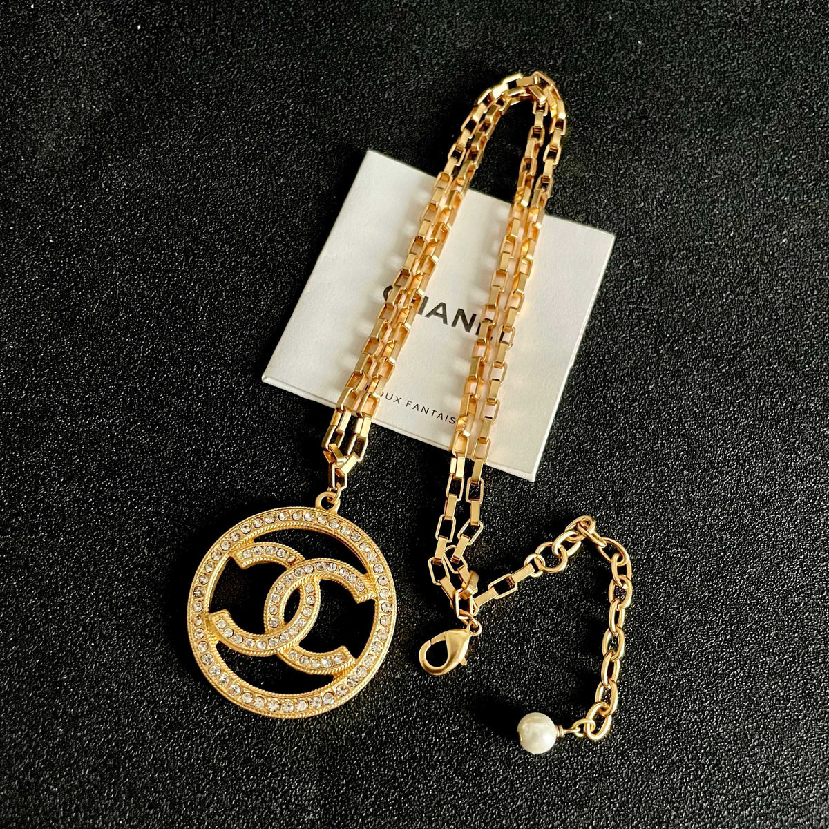 Double-C Emblem Crystal-Accent Pendant Necklace – Design 011 detail view