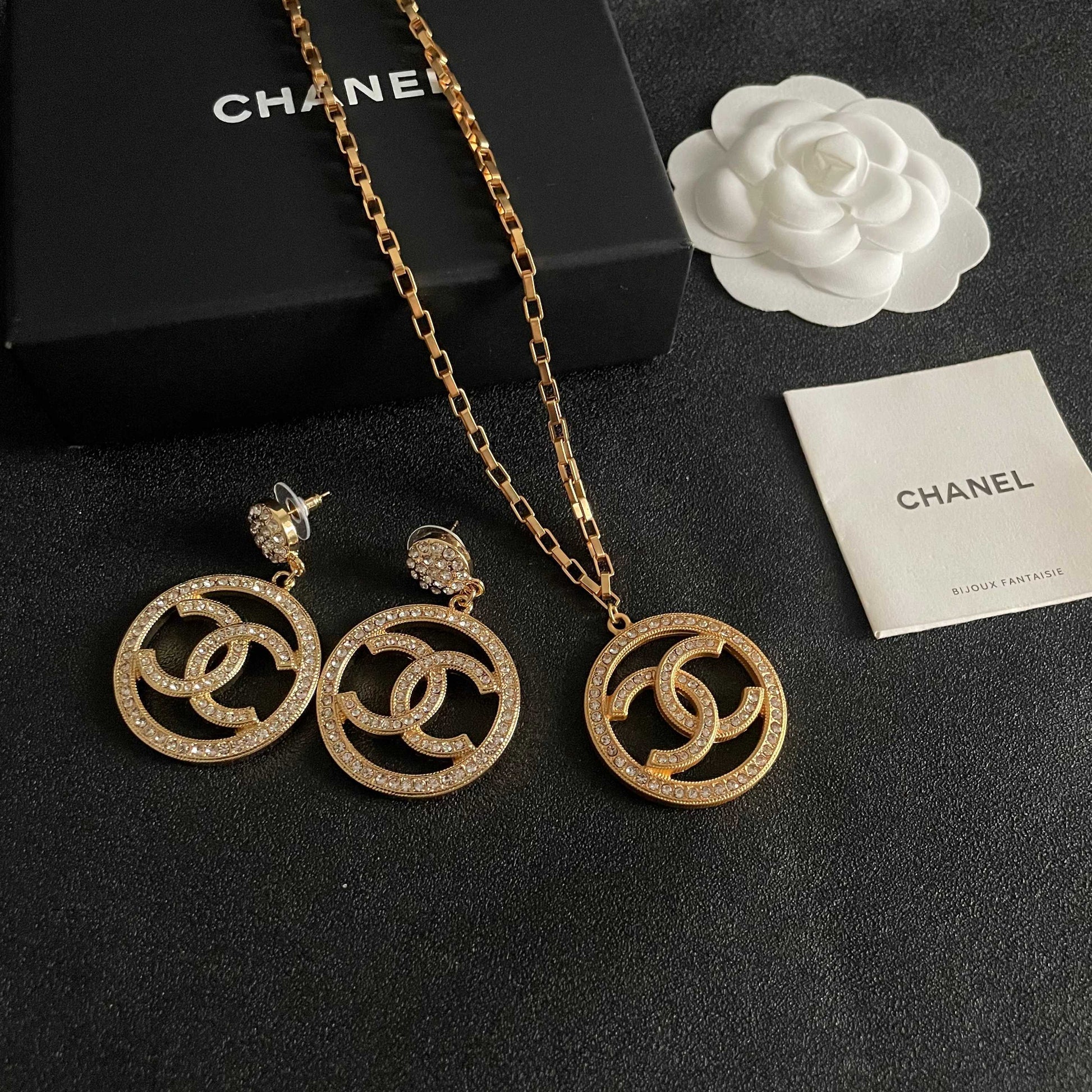 Double-C Emblem Crystal-Accent Pendant Necklace – Design 011 styled product view