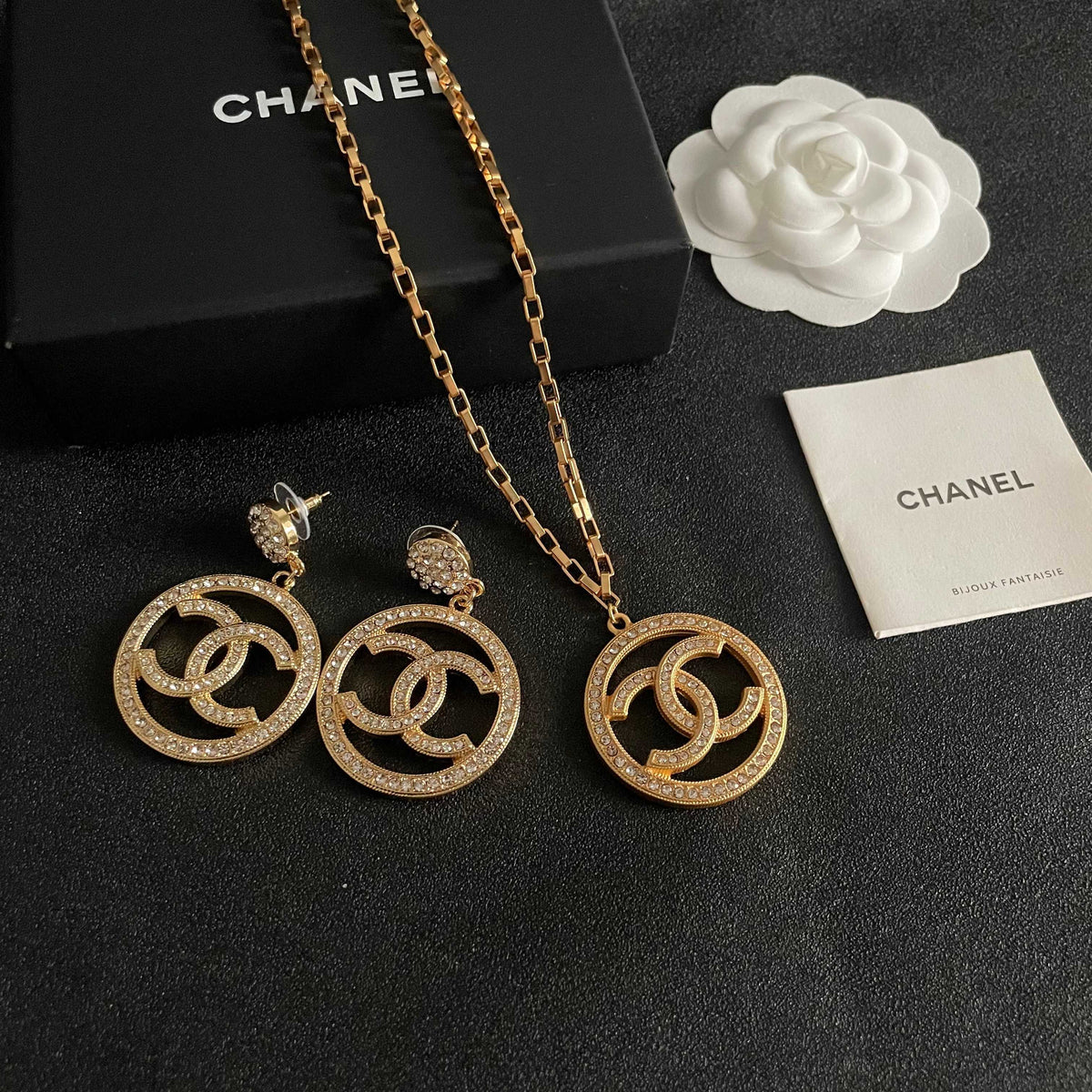 Double-C Emblem Crystal-Accent Pendant Necklace – Design 014 styled product view