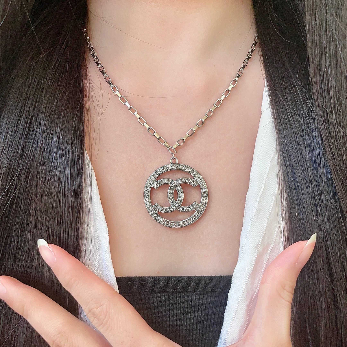 Double-C Emblem Crystal-Accent Pendant Necklace – Design 013 front product view
