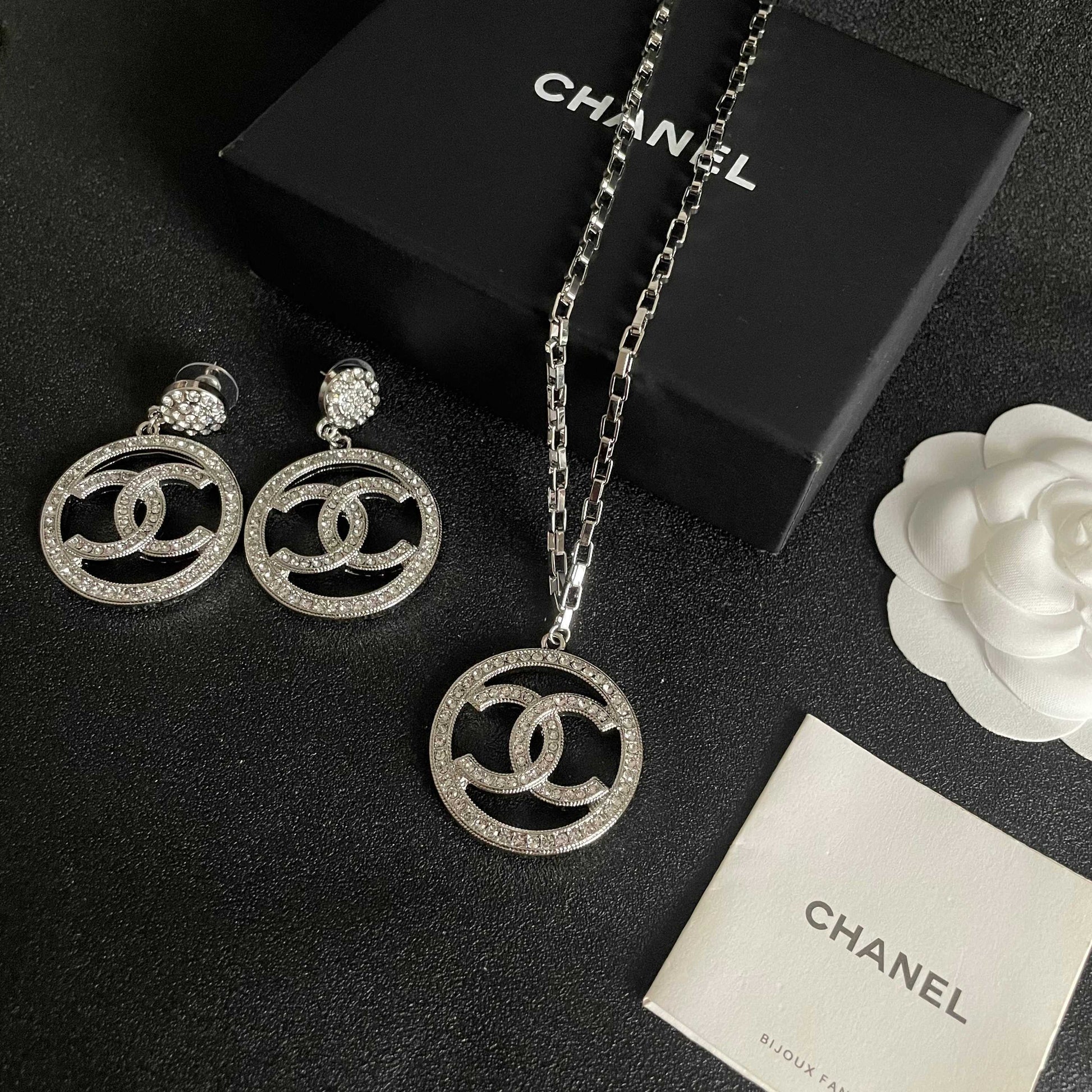 Double-C Emblem Crystal-Accent Pendant Necklace – Design 010 close-up detail
