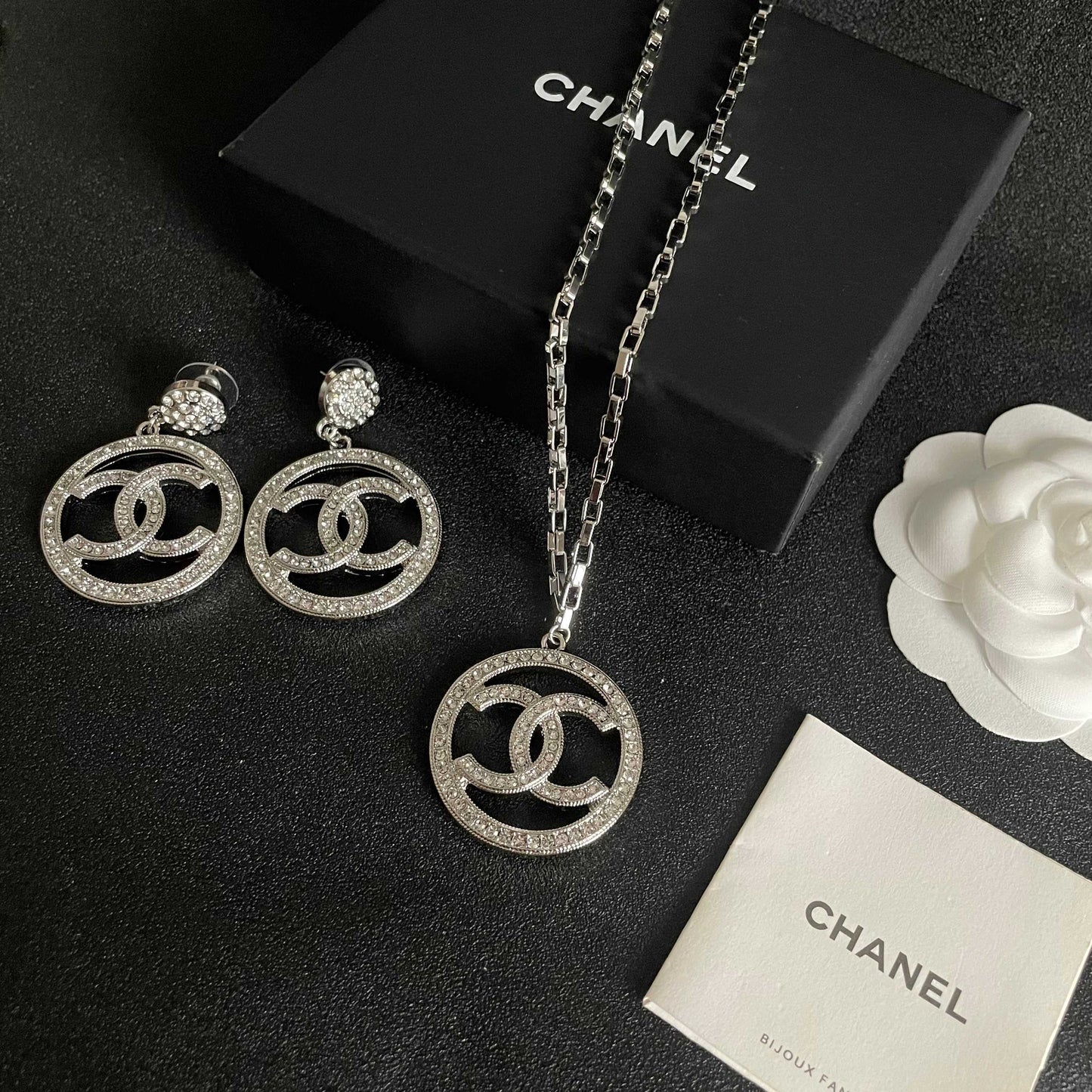 Double-C Emblem Crystal-Accent Pendant Necklace – Design 013 close-up detail